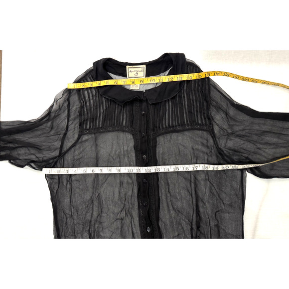 April Cornell Sheer Black Button Up Blouse Top Lace Trim Fairy Whimsigoth XL - Picture 6 of 8